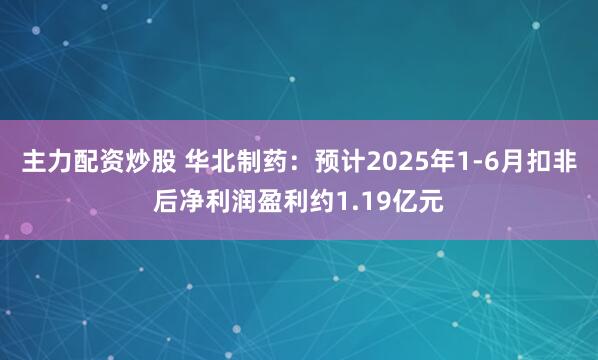 主力配资炒股 华北制药：预计2025年1-6月扣非后净利润盈利约1.19亿元